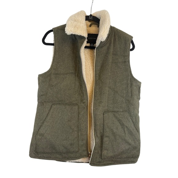 Sanctuary Jackets & Blazers - Sanctuary Womens Olive Green Faux Shearling Lined Zip Up Vest Small